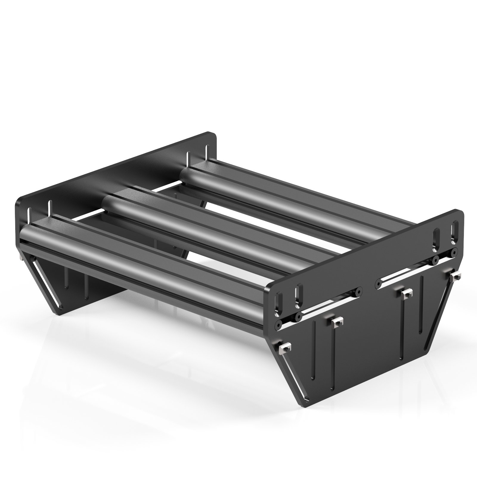 Pedal Base Competizione in alluminio con profili raggiati e piastre da 10 mm, supporto regolabile per pedaliere sim racing, solido e compatibile