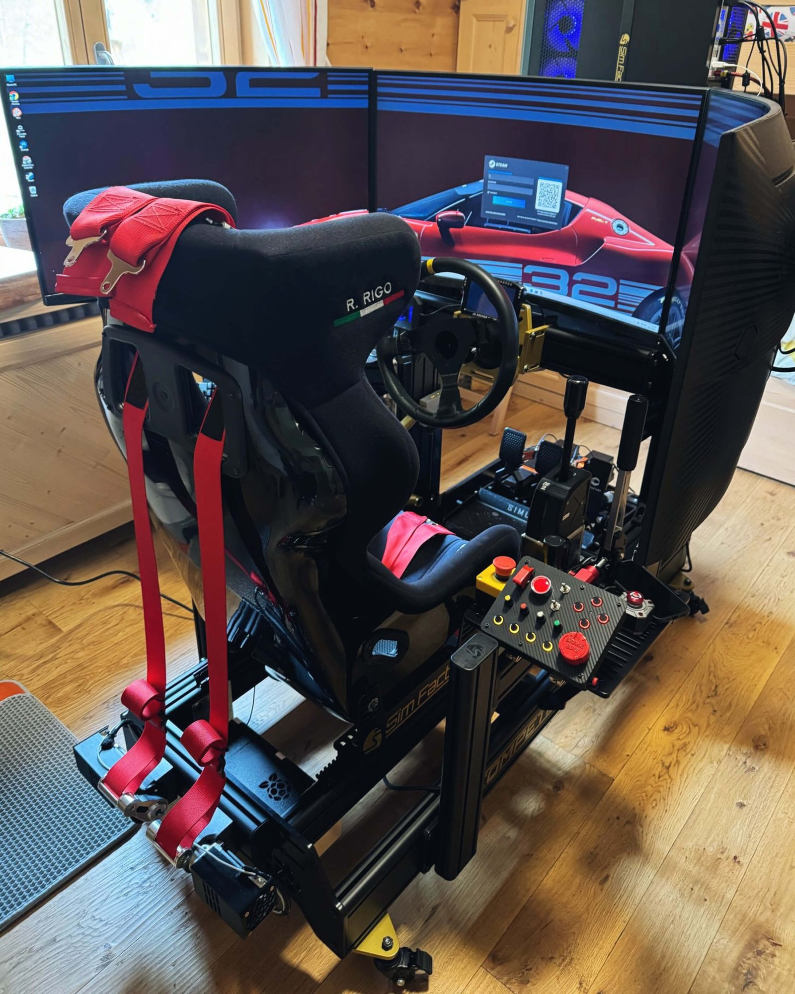 Postazione simracing avanzata con freno a mano e cambio sequenziale